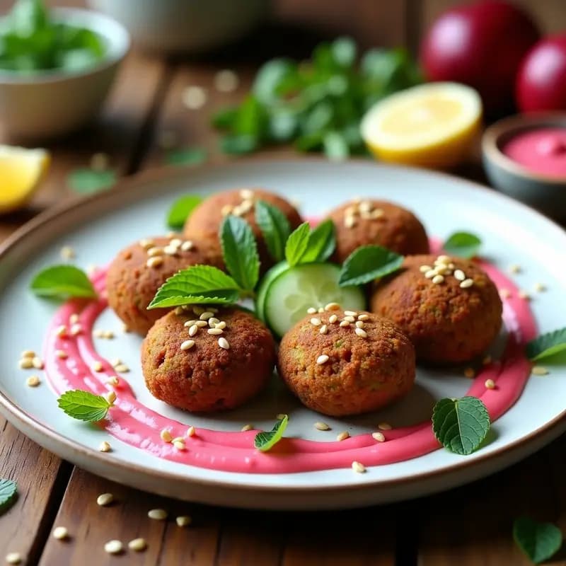 Falafel de Habas Negros con Tahini de Remolacha: Receta Sirio-Libanesa Crujiente y Colorida