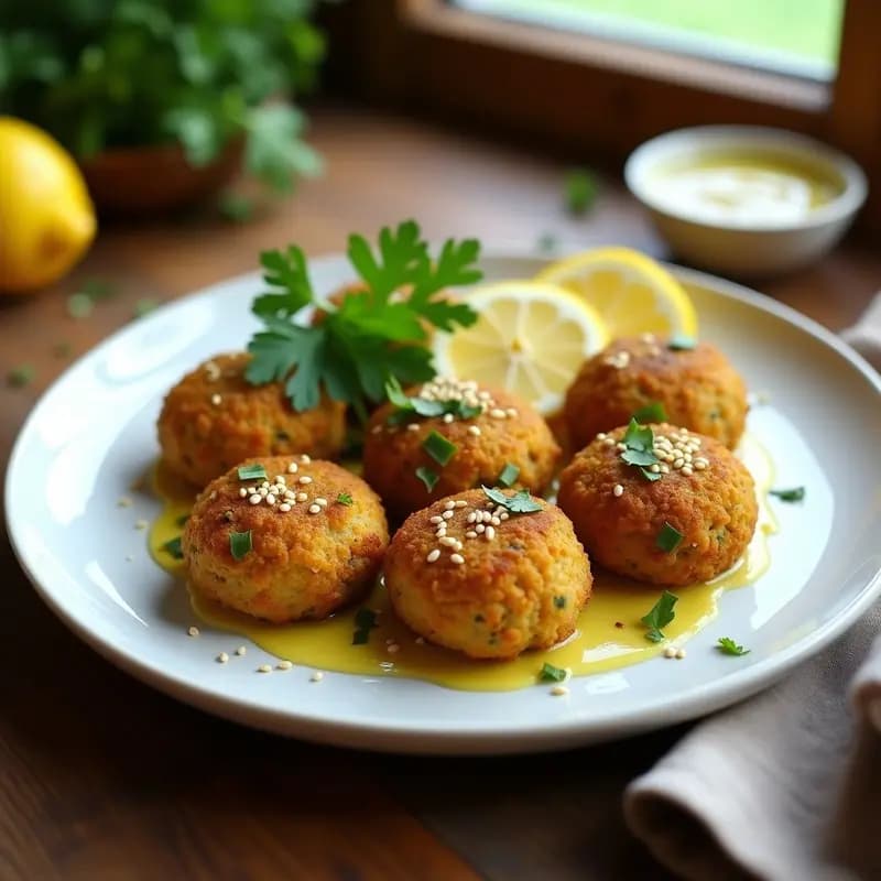 Falafel de Habas con Tahini y Vinagreta de Limón: Receta Árabe Crujiente en Airfryer