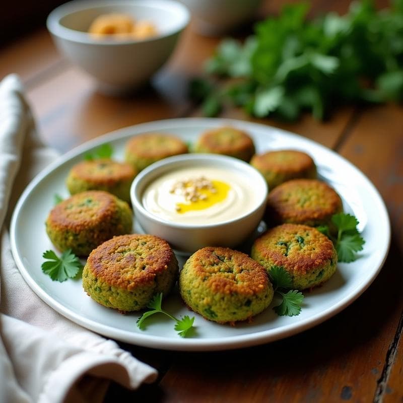 Falafel de Habas Verdes y Cilantro: Receta en Airfryer Sin Garbanzos con Dip de Tahini