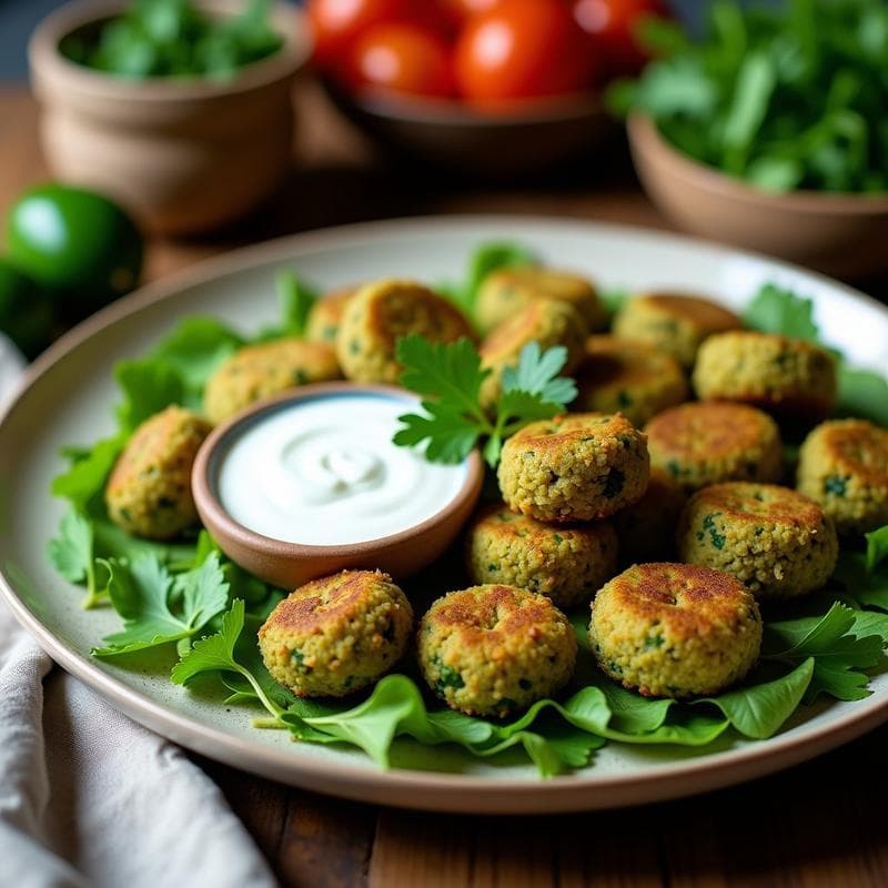 Falafel de Habas Verdes y Cilantro al Horno: Receta Vegana con Salsa de Yogur de Coco