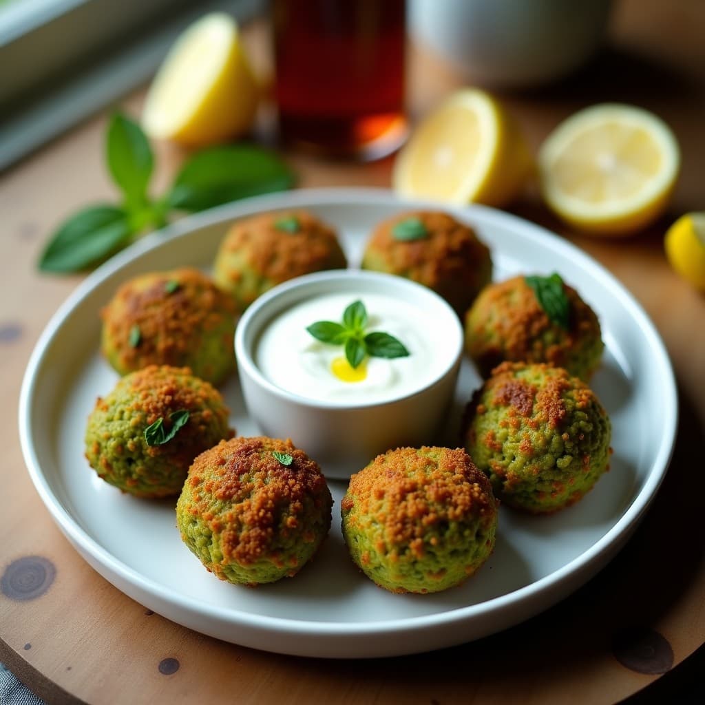 Falafel de Habas Verdes con Dip de Yogur de Soja y Menta: Aperitivo Árabe Sin Gluten