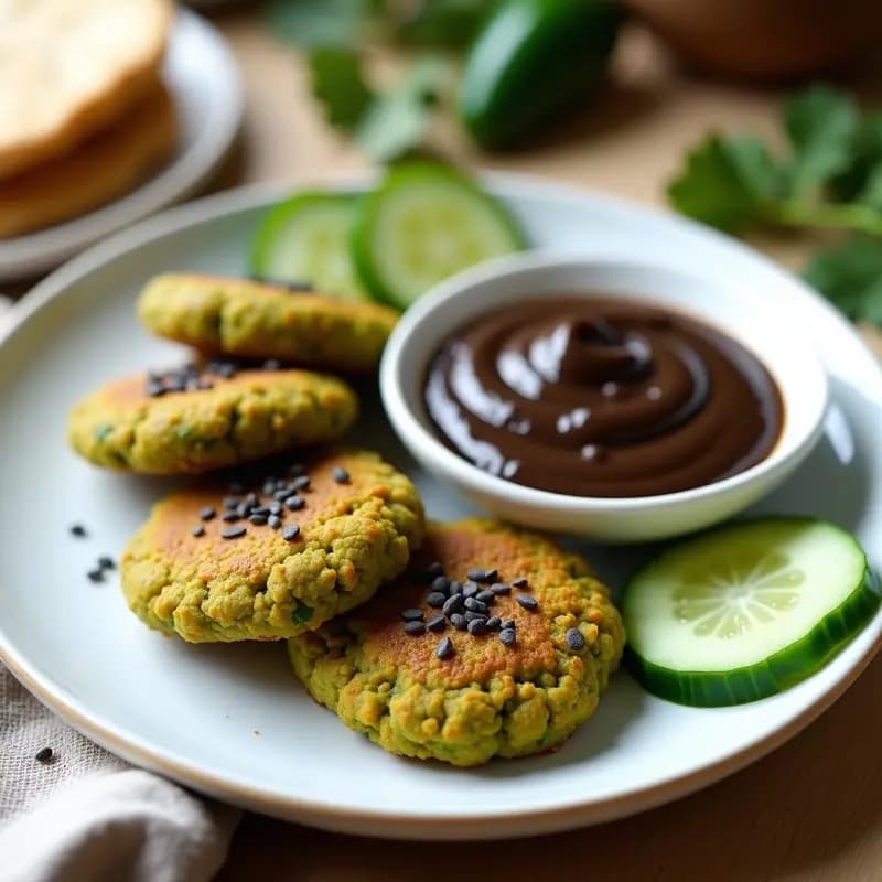Falafel de Habas Verdes al microondas con Tahini de Sésamo Negro: Receta Rápida y Sin Aceite