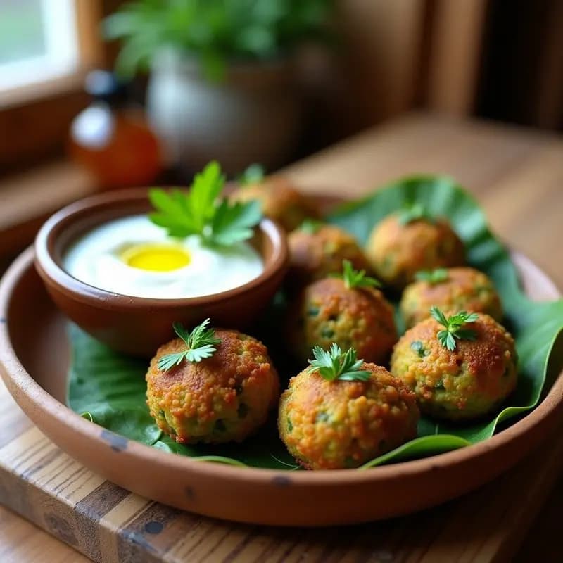 Falafel de Habas Verdes y Perejil con Salsa de Yogur Griego: Aperitivo Orientel Sin Gluten