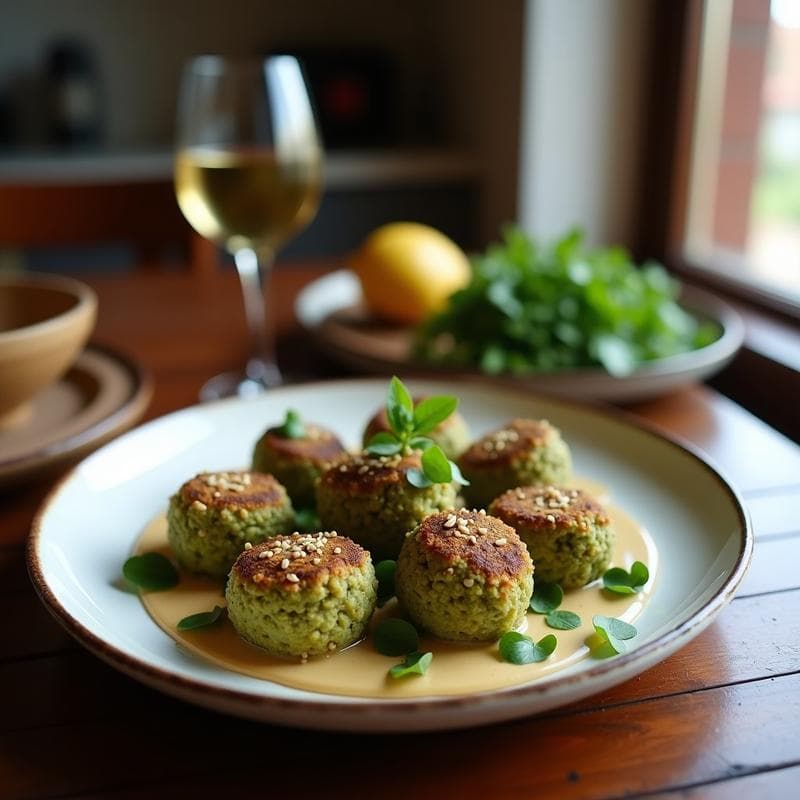 Falafel de Habas Verdes con Tahini y Grana de Granada: Receta en Airfryer Sin Harina