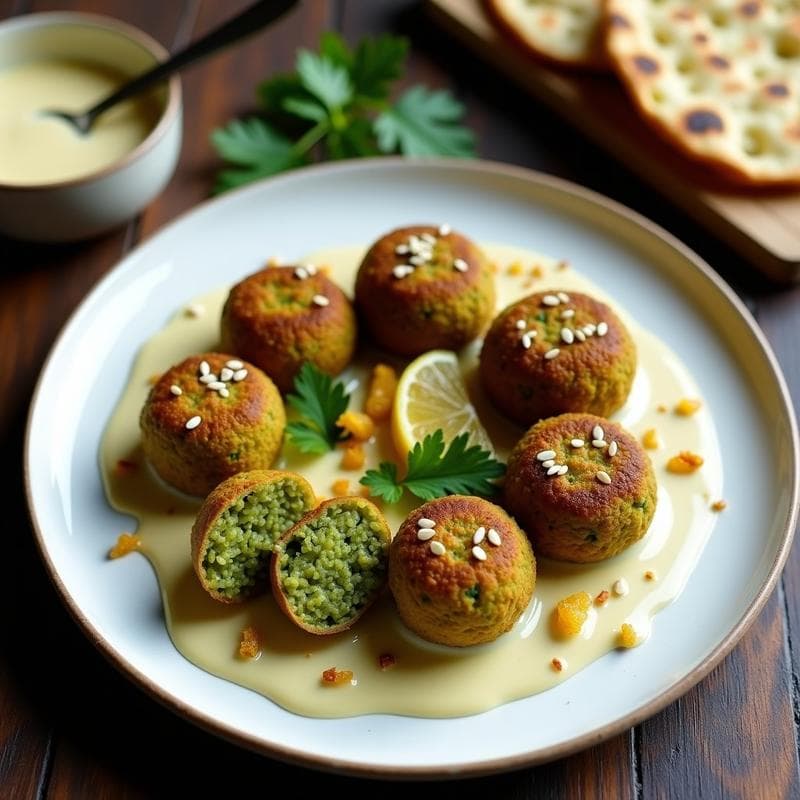 Falafel de Habas Verdes con Salsa de Tahini y Limón Confitado: Receta Libanesa en Olla Exprés