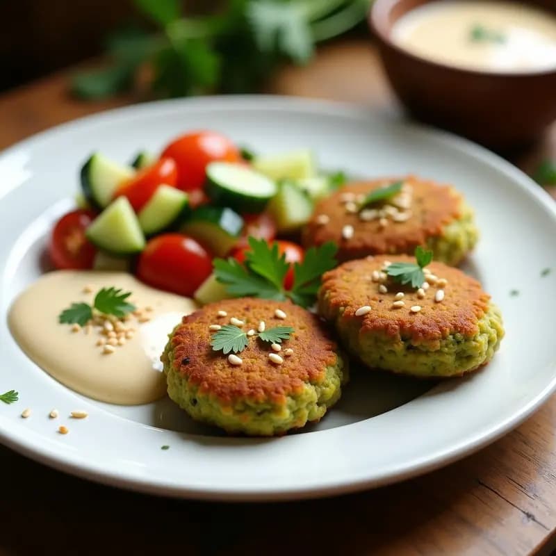 Falafel de Habas Verdes: Croquetas Egipcias con Tahini y Ensalada de Pepino