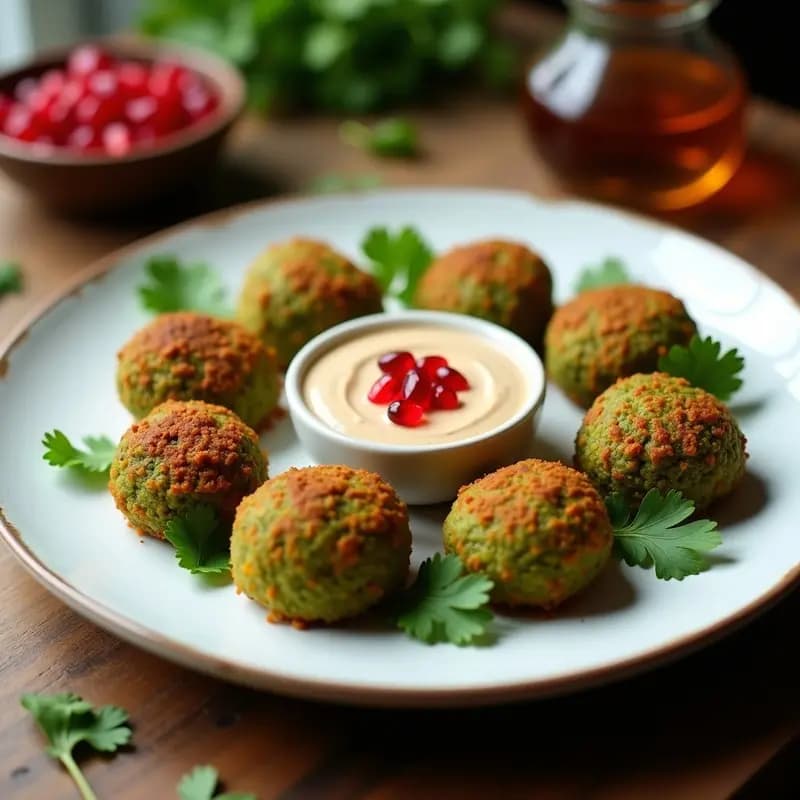 Falafel de Habas Verdes con Tahini y Granada: Aperitivo Palestino Colorido