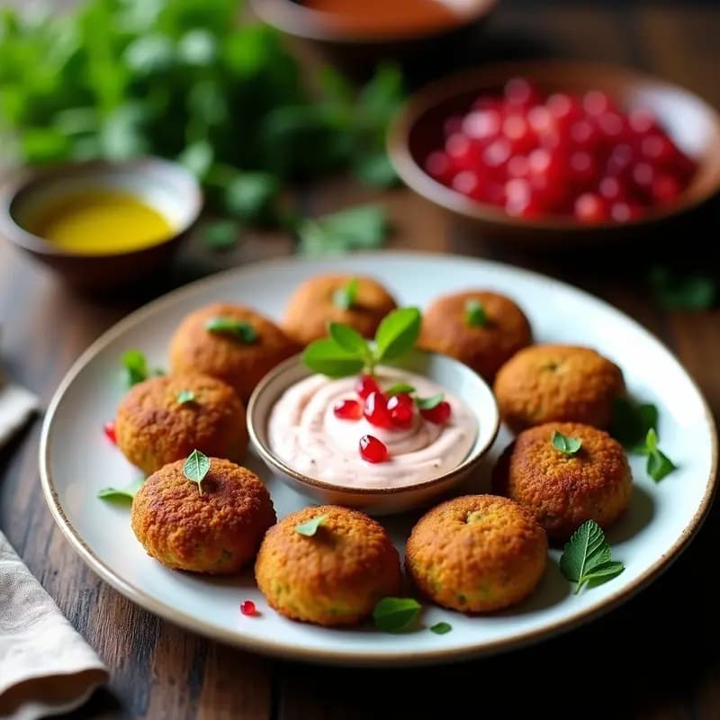 Falafel de Habas con Salsa de Yogur y Granada: Receta Egipcia Crujiente y Proteica