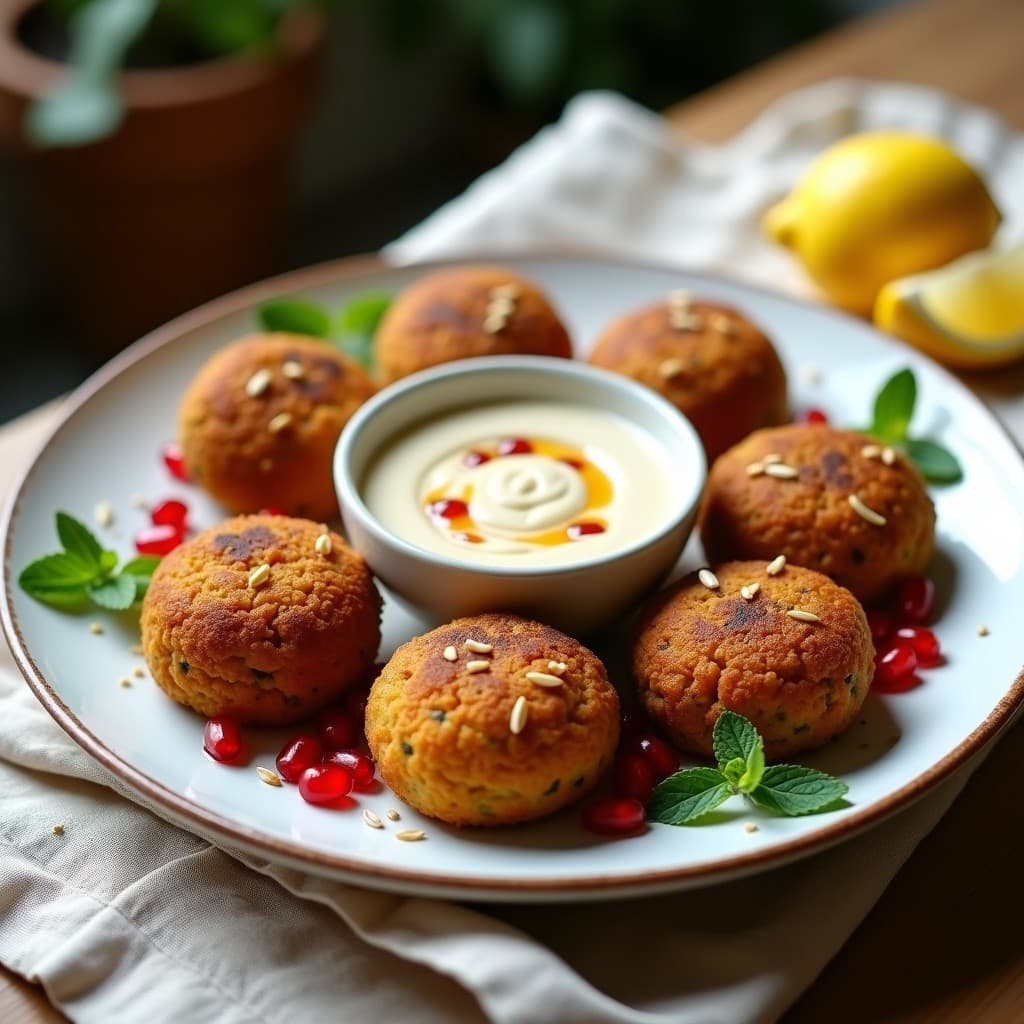 Falafel al Horno con Tahini y Granada: Receta de Oriente Medio Crujiente y Sin Aceite