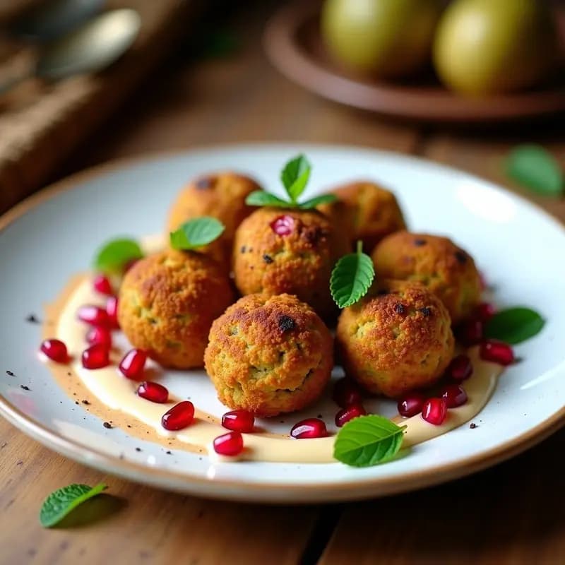 Falafel al Horno con Tahini y Granadas: Aperitivo Libanés Sin Aceite y Crudivegano