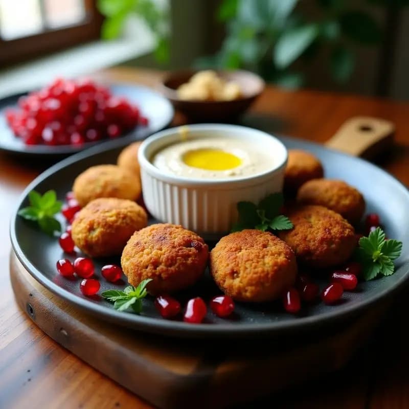 Falafel al Horno con Salsa de Tahini y Granadas: Aperitivo Medizin Oriental Sin Freír