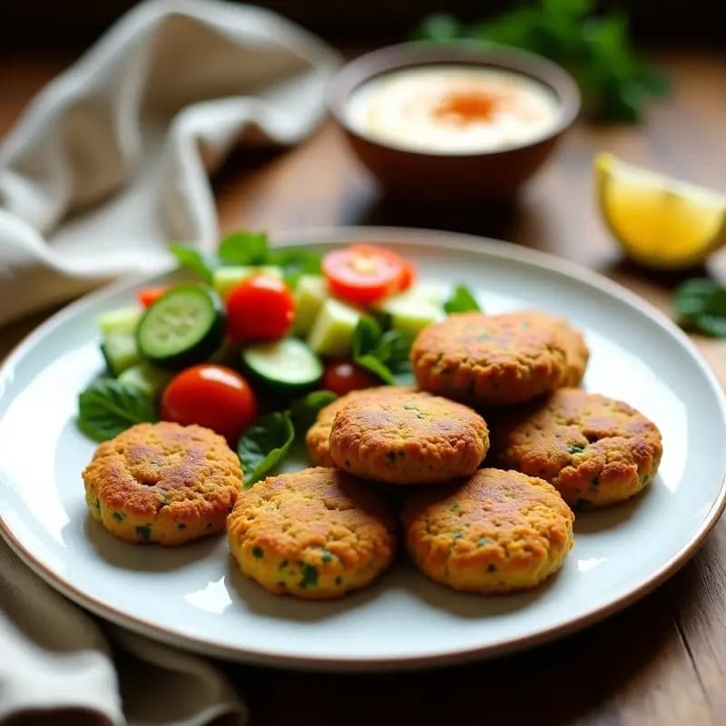 Falafel al Horno con Tahini y Ensalada de Pepino: Receta Libanesa Sin Aceite y Crujiente