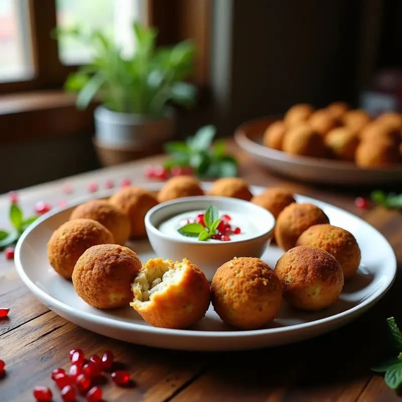 Falafel al Horno con Dip de Yogur de Soja y Granado: Aperitivo Libanés Sin Fritura
