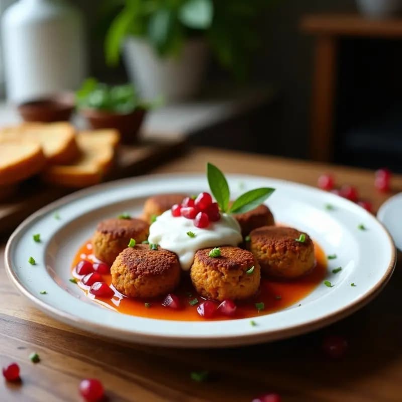 Falafel de Lentejas Rojas con Salsa de Yogur de Coco y Granado: Aperitivo Libanés Sin Gluten