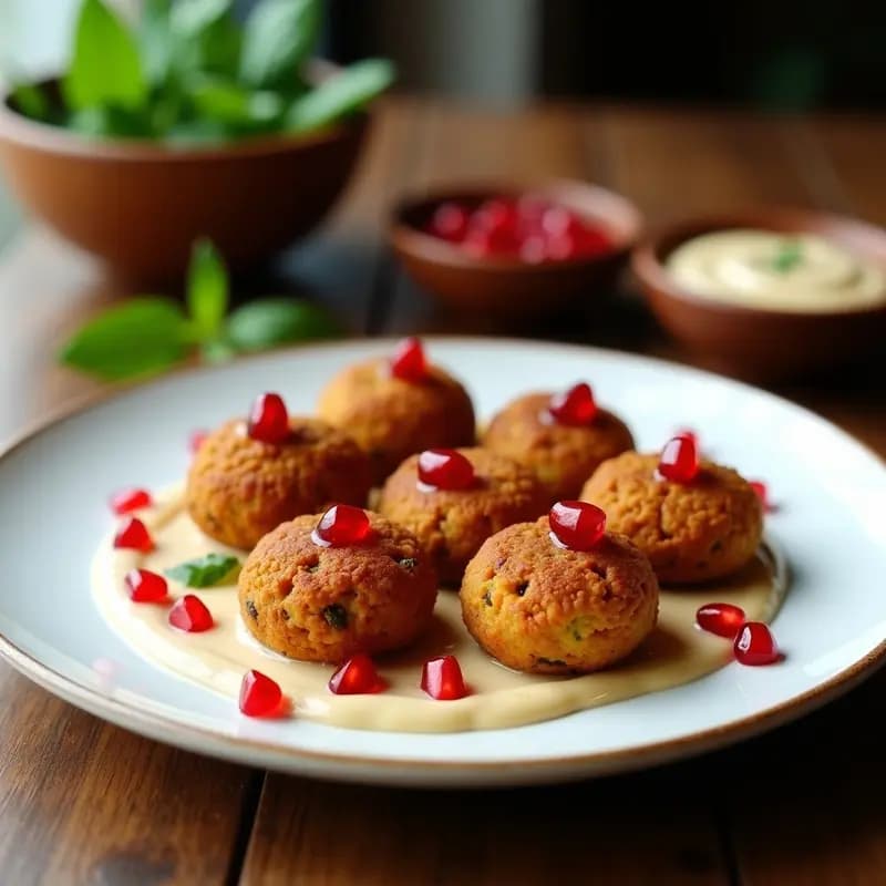 Falafel de Lentejas Rojas con Tahini y Granada: Aperitivo Libanés Sin Fritura