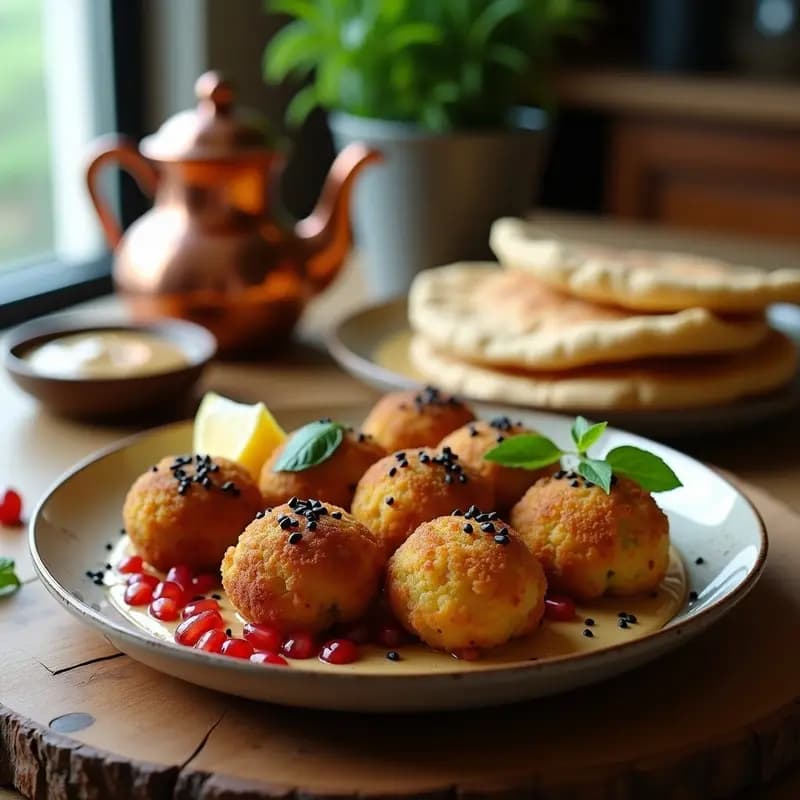 Falafel Libanés Crujiente: Bolitas de Garbanzo con Tahini y Pan de Pita