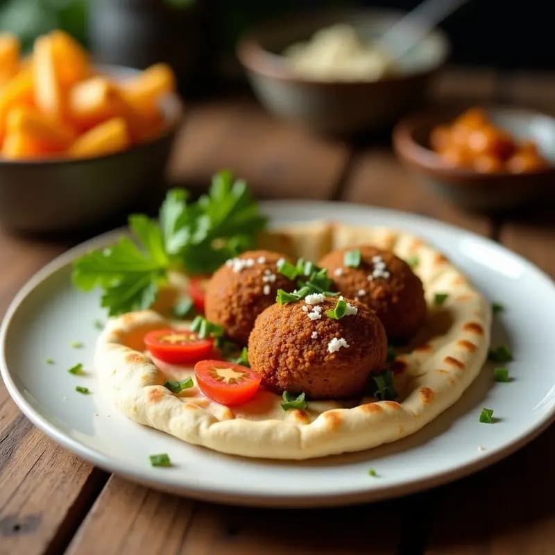 Falafel Libanes en Mini Pan de Pita: Aperitivo con Salsa de Tahini Casera
