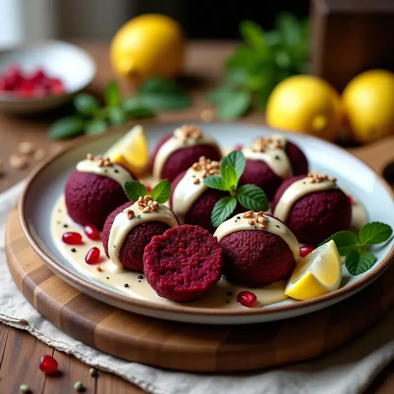 Falafel de Remolacha y Lentejas con Salsa de Tahini y Limón: Receta Libanesa Crudivegana