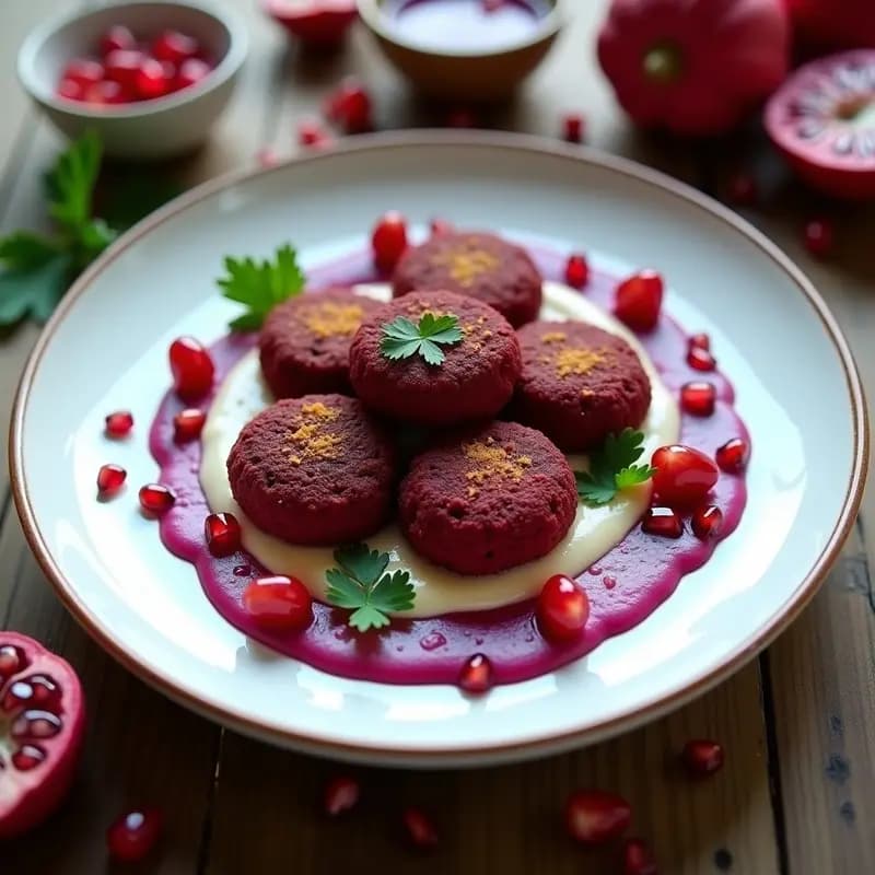 Phalafel de remolacha morada: Receta libanesa orgánica con salsa de tahini y granada