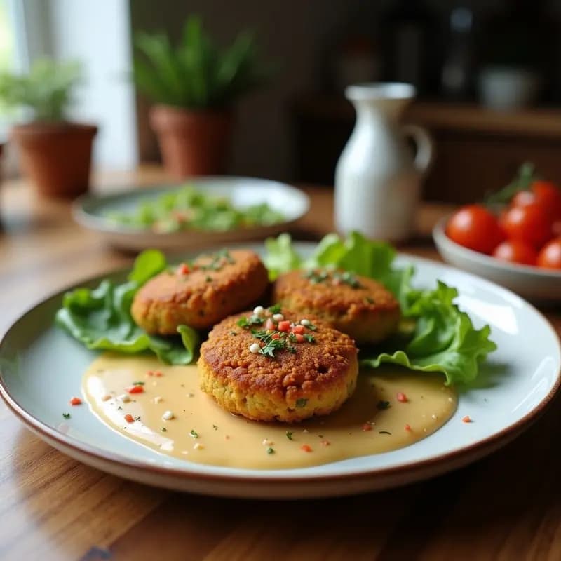 Falafel Crujiente con Salsa de Tahini y Granadilla: Aperitivo Mediterráneo Vegano en Airfryer