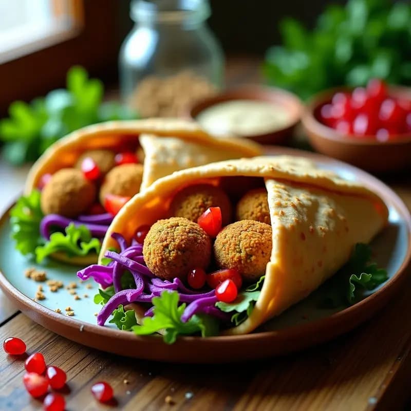 Falafel Libanes con Tahini y Granados: Receta Vegana en Airfryer con Pan de Pita Integral