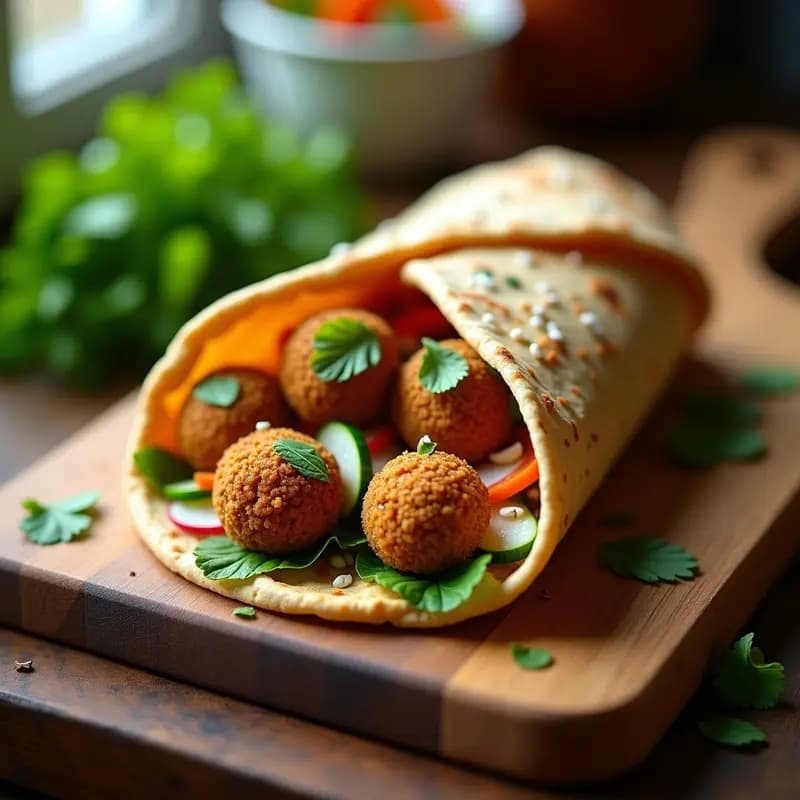 Falafel Wrap con Salsa de Yogur y Pepino: Receta de Calle Árabe en Pan de Pita