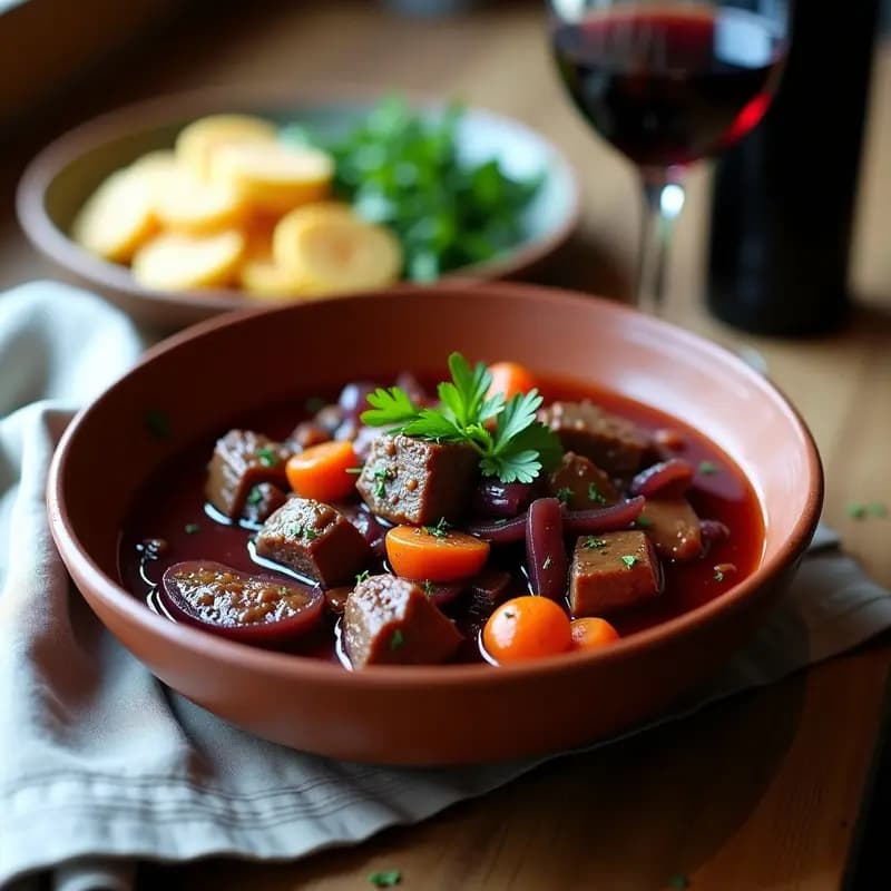 Falda de Res Estofada al Vino Tinto: Receta Francesa de Slow Cooking