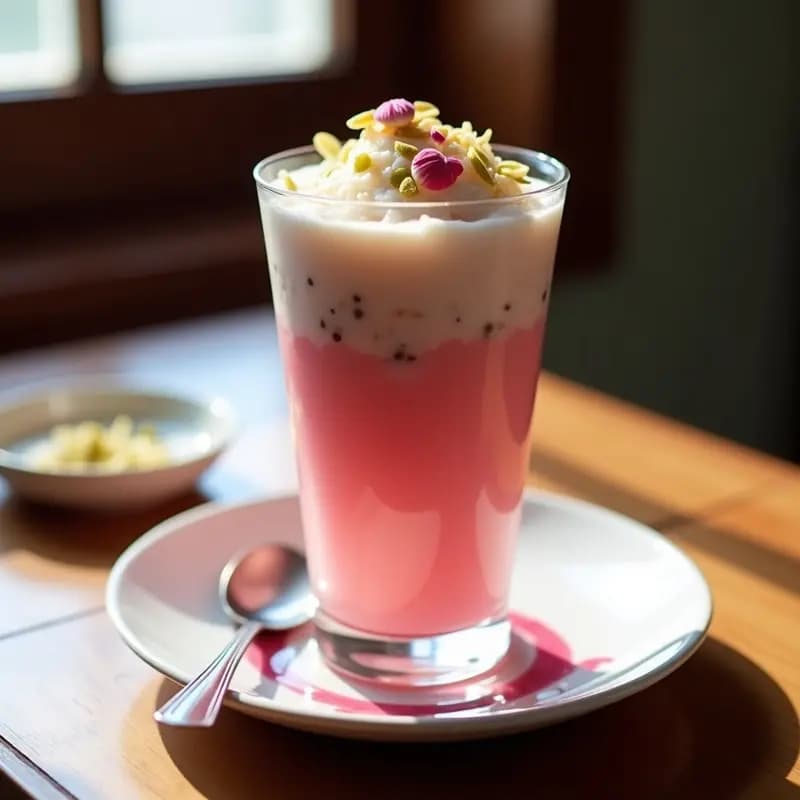 Falooda Iraní con Gelatina de Rosa y Leche de Almendras: Bebida Refrescante Vegana