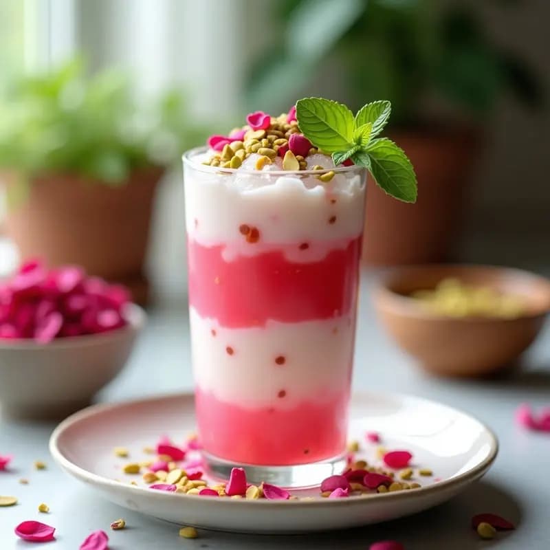 Falooda de Rosa y Gelatina de Chía: Bebida India Refrescante y Sin Lácteos