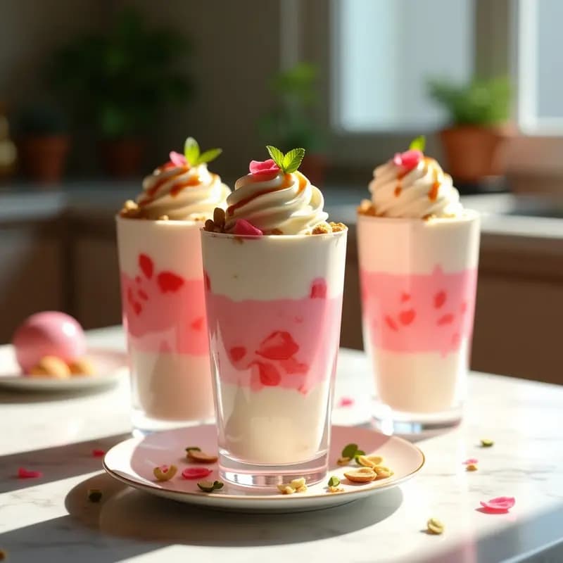 Falooda de Rosa y Gelatina de Leche: Postre Indio Refrescante con Helado