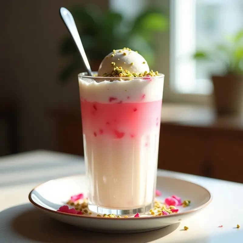 Falooda de Rosa y Helado de Vainilla: Bebida India Refrescante con Toque Floral