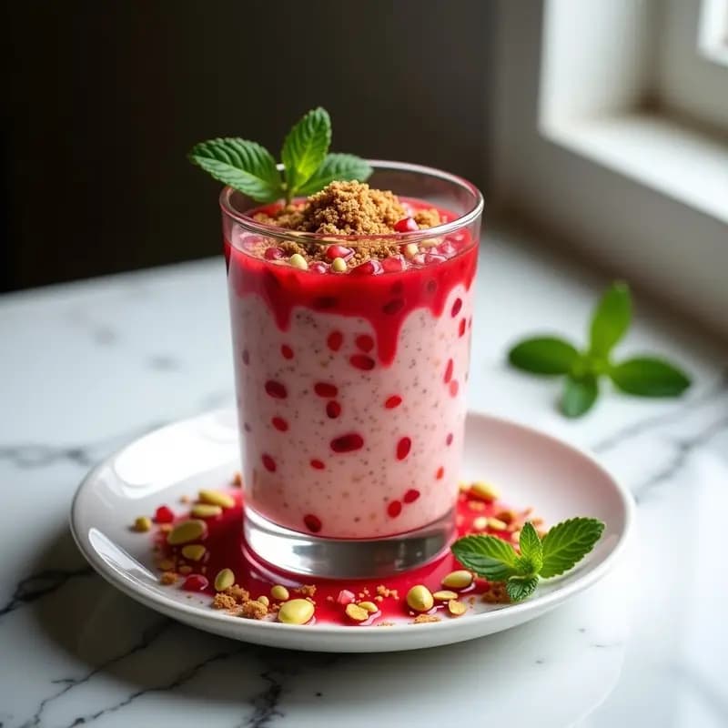 Faloodeh Iraní con Fideos de Arroz y Sirope de Granada: Postre Fresco y Sin Lactosa
