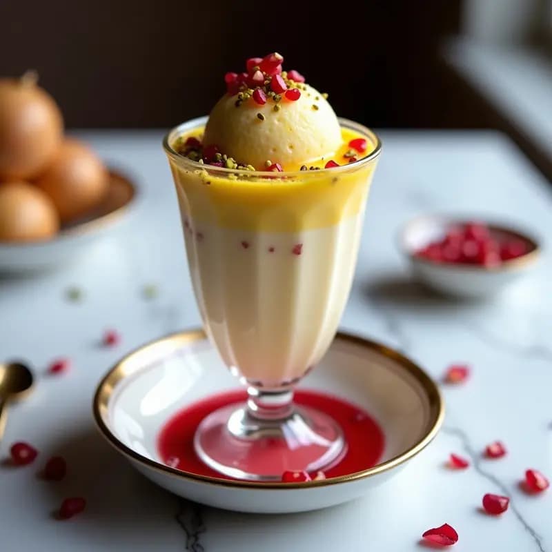 Faloodeh de Rosa y Azafrán: Helado Persa Sin Lácteos con Vermicelli de Arroz