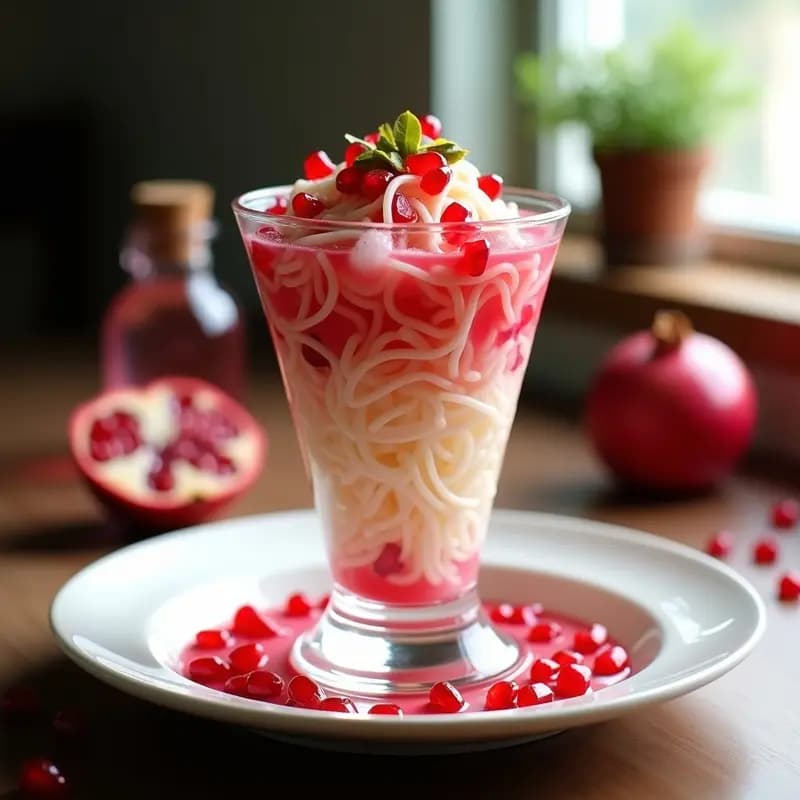 Faludeh Persa: Postre de Fideos de Arroz con Granada y Agua de Rosas en 15 Minutos