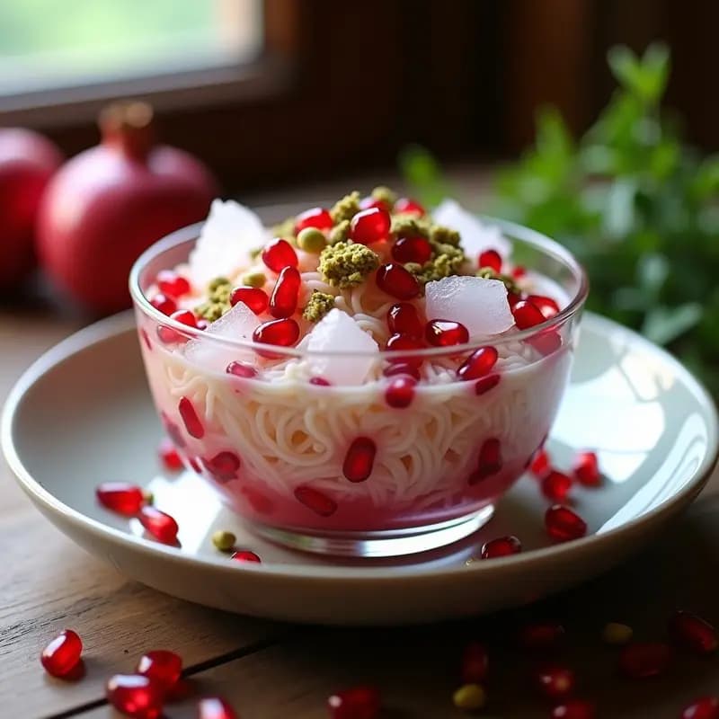 Faludeh Persa con Granada y Rosa Mosqueta: Postre Refrescante y Vegano