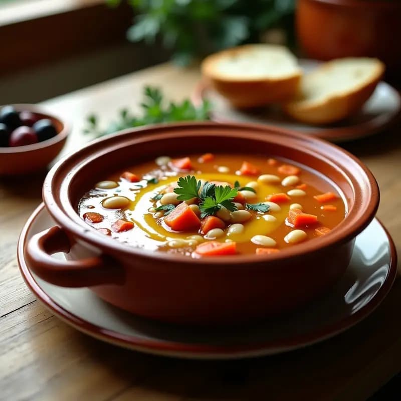 Fasolada Griega: Sopa de Frijoles Blancos con Tomate y Aceite de Oliva
