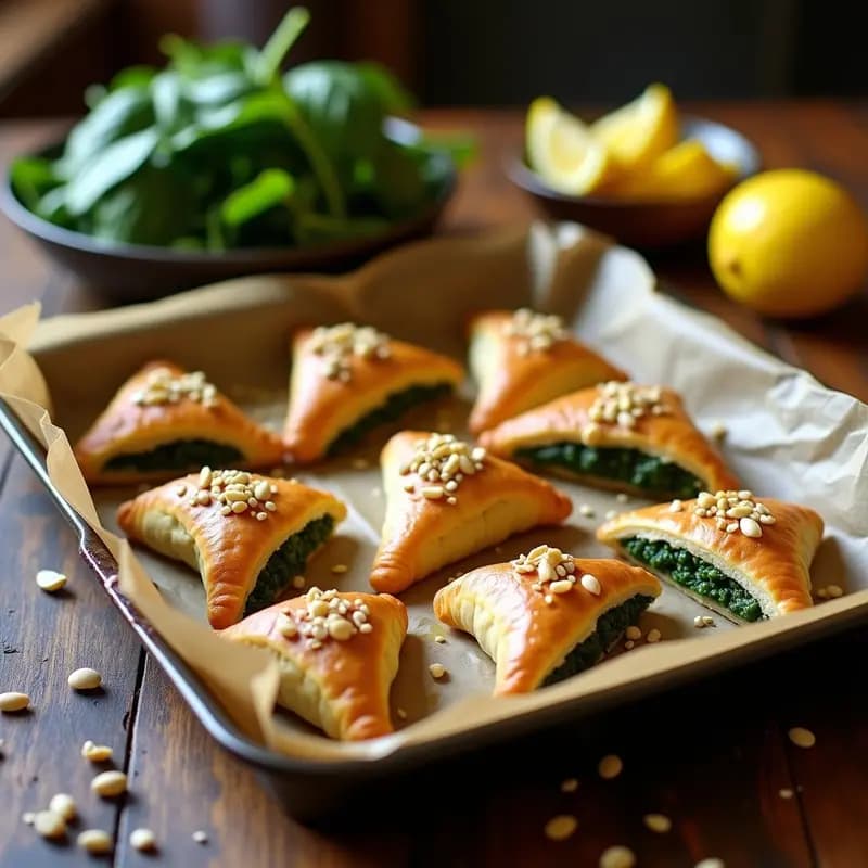 Fatayer Libanesas de Espinaca y Limón con Aceite de Oliva: Receta Vegana y Crujiente en 20 Minutos