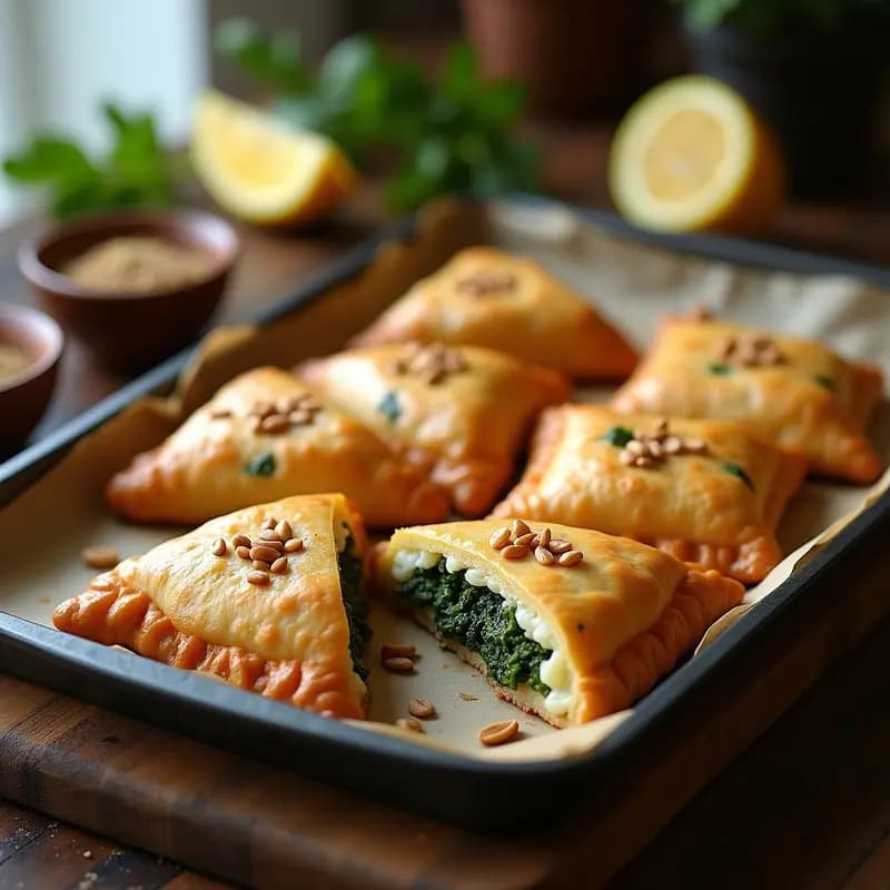 Fatayer de Espinaca y Piñones: Empanadillas Libanesas Veganas con Masa de Yogur