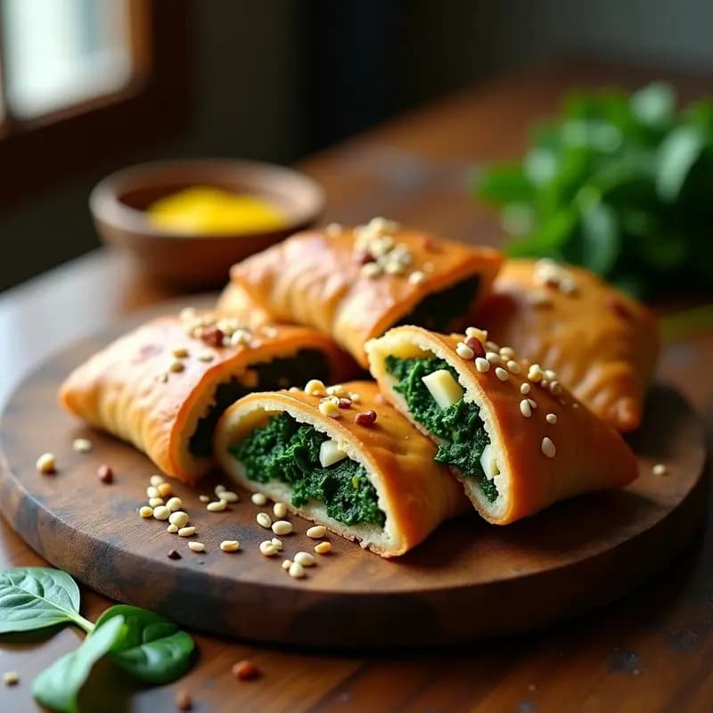 Fatayer de Espinacas y Piñones: Empanadas Libanesa Sin Gluten con Masa de Arroz