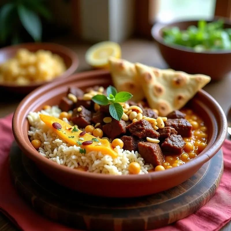 Fattah Egipcio con Arroz y Carne de Res: Receta Tradicional para Compartir