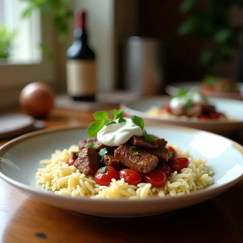 Fattah Egipcio con Arroz y Carne: Plato de Celebración con Yogur y Ajo Frito