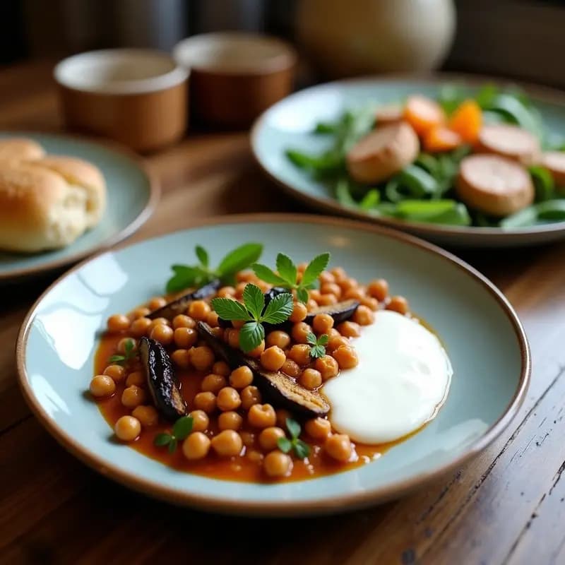 Fatteh Libanés de Berenjena y Garbanzos con Yogur de Coco: Receta Vegana y Crudivegana