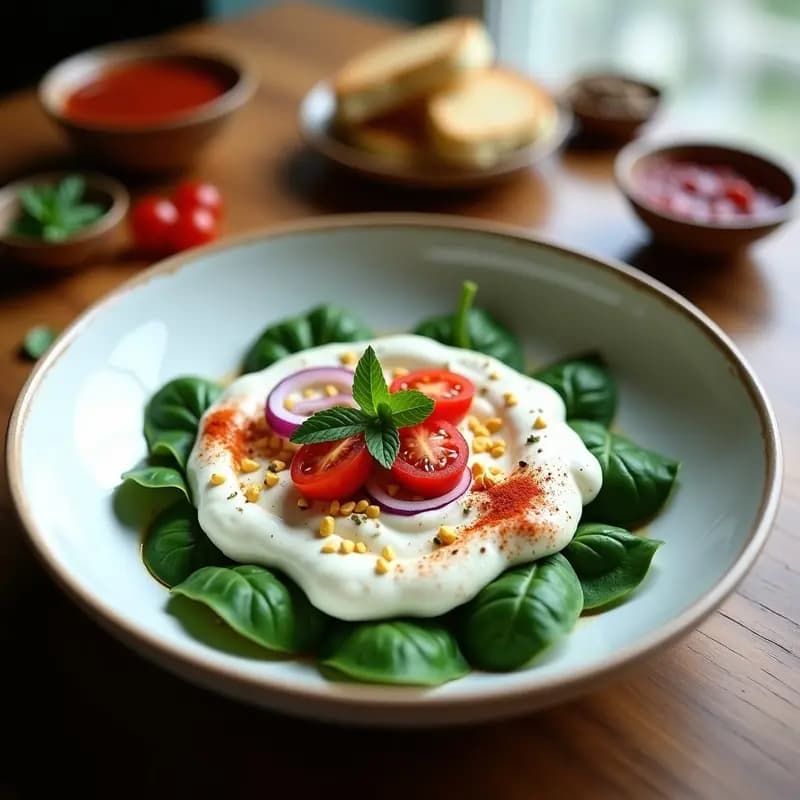 Fatteh de espinacas y yogur de anacardos: Aperitivo Libanés Keto Sin Horno
