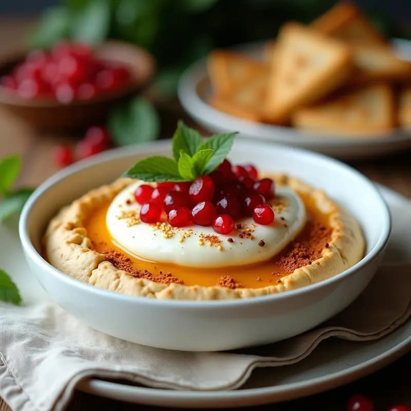 Fatteh con Hummus y Granada: Postre Salado Palestino con Yogur y Pan Pita