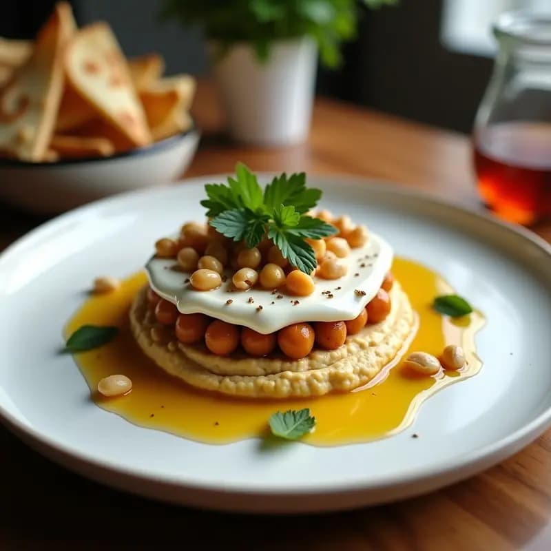Fattet Hummus Libanés con Garbanzos y Piñones: Receta Vegana y Reconfortante
