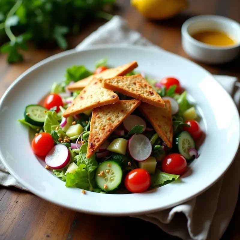 Fattoosh con Pan Árabe Integral: Ensalada Libanesa Vegana y Detox