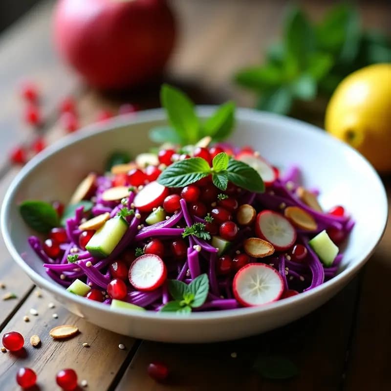 Fattoush de Col Morada y Granados: Ensalada Árabe Crujiente con Limón y Sumac