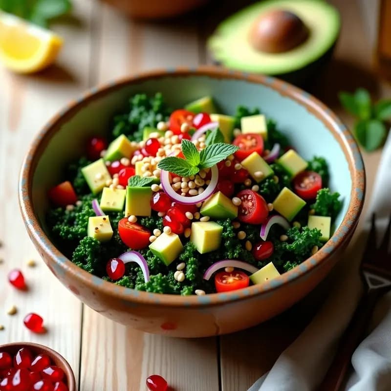 Fattoush de Col Rizada y Granadas: Ensalada Árabe Keto y Sin Pan Tradicional