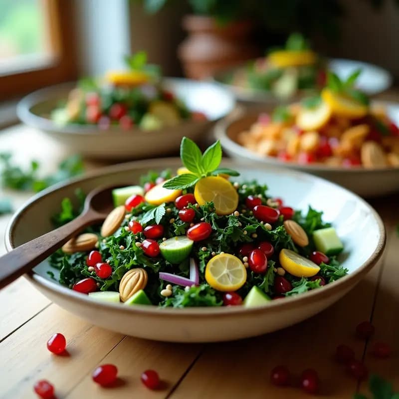 Fattoush de Col Rizada y Granados: Ensalada Libanesa Keto con Aderezo de Limón