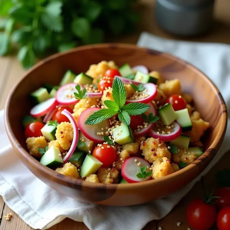 Fattoush de Coliflor Asada: Ensalada Árabe Keto y Sin Trigo